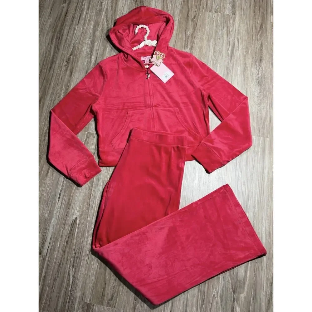 JUICY COUTURE NWT Velour Tracksuit Bling OG Hoodie & Pant's Color Flash Sz Large